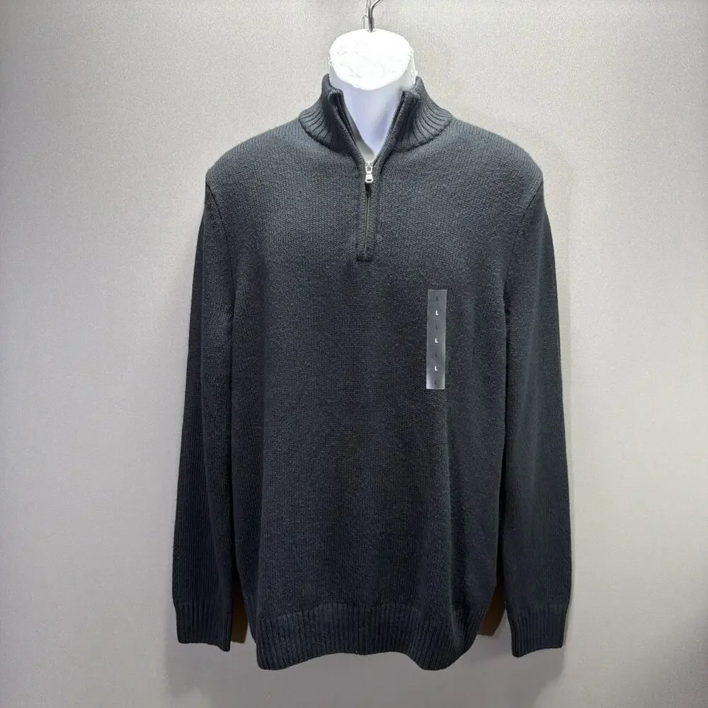 NEW Mens L Sonoma Midnight Black Pull-Over Quarter Zip Sweater Top - NWT